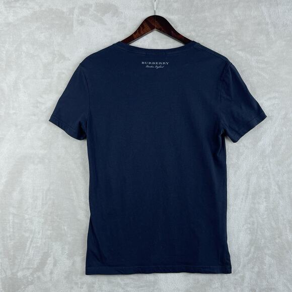 Burberry London England T Shirt Nova Check Blue Silk Pocket Size Small - Picture 4 of 9